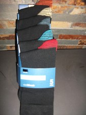 ex M & S COTTON RICH COOL & FRESH 5 Prs. BLACK SOCKS COLOURED MARL TOE AND HEEL