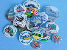 Collection of nineteen vintage retro train locomotive theme tin pin badges