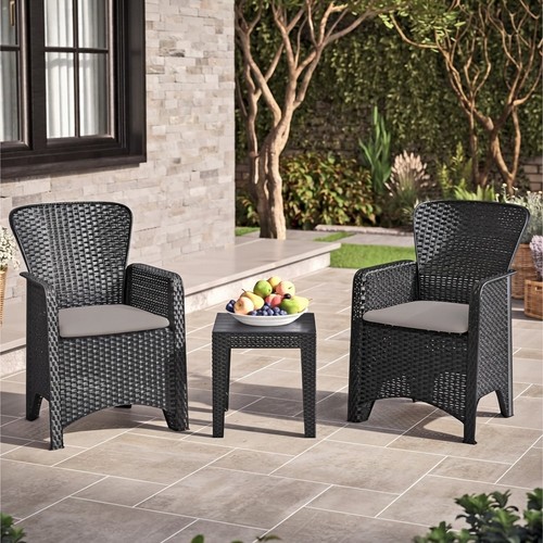 3pc black rattan garden - black, bistro