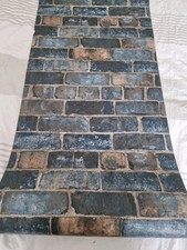 Grandeco Durham Brick Textured Blown Vinyl Blue Wallpaper