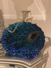New Women's Clutch Bag Hard Compact Peacock Sequin Wedding Party Evening Handbag
