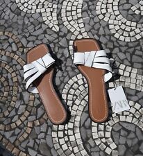 Zara White Sliders Sandals Topstitching 6 39 New