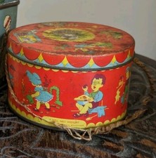 Vintage A.S. Wilkin Ltd. Cremona Park Toffee Tin Nursery Rhymes Red String 1940s