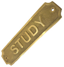 RETRO STUDY SIGN ANTIQUE STYLE BRASS OFFICE / LOUNGE PLAQUE WITH SCREWS 