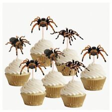 24 Precut Tarantula Spiders Food Cupcake Toppers Picks Halloween Decorations