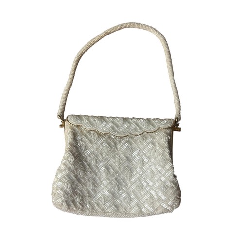Vintage beaded top handle bag - top,