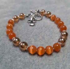Real Tigers Eye Jade And Sparkling Amber Bracelet with Angel charm