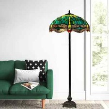 Green Tiffany style  Floor Lamp 16 INCH STAINED GLASS HANDCRAFTED UK