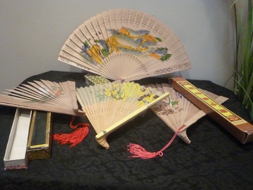 Vintage oriental hand fans - vintage,