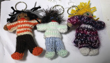 3 Hand knitted doll keyrings