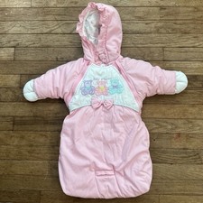 Vintage OshKosh Rare Girls Snowsuit Pink Teddy Bear Hooded Insulated Size 0/9M