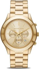 Michael Kors MK8909 Mens Slim Runway Watch - NEW - Gold-tone Chronograph Watch