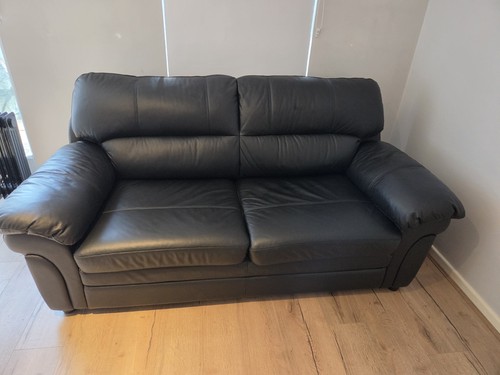 Black leather sofa bed - leather,