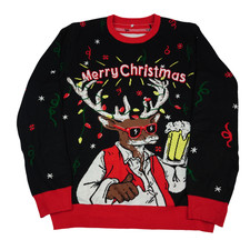 Christmas Reindeer LED Light Up Jumper Ugly Sweater Knitted Men Women Unisex XL