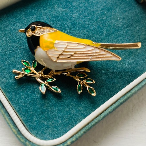 Bird brooch yellow woodland - brooch,