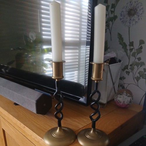 Pair brass candlesticks - pair,