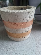 Handmade Poured Concrete With Copper Coloured Bands Plant Pot