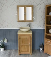 Cloakroom Bathroom Vanity Unit oak Cream Marble Stone Wash stand and Basin 308