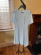 Whistles Summer Dress Blue Claudette Ribbed Tea Dress L size 8
