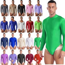 UK Mens Glossy One Piece Leotard Bodysuit Glossy Smooth Stretchy Undershirts