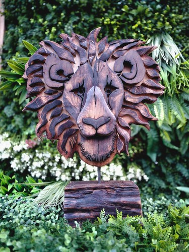 Wooden lion head handmade - head,