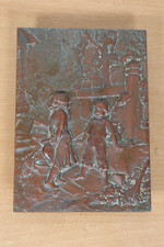 Vintage Bronze Cast Wall Art Tile Plaque Children Playing Victorian Heavy 1kg+