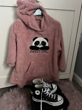 Cute Teddy Hoodie Dress Pink Panda 10 Years Girls Shein