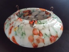 1930s ART DECO MOTTLED GLASS CEILING SHADE CEILING BOWL WITH CHAINS . JJ45