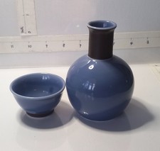 Vtg Eleg Handmade Chinese Blue Brown liquid Bottle And A Matching Cap Signed 