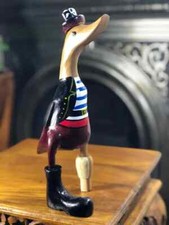 Wooden Pirate Duck Painted 25cm Handcarved Bamboo Duck