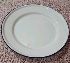 VINTAGE "LUCKY ELEPHANT" ~ BLUE/WHITE ENAMELWARE DINNER PLATE ~ 26CMS