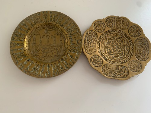 Two brass vintage plates - two,