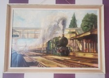 Steam Train Large 100cm Original Vintage Signed Oil On Canvas Framed Painting 