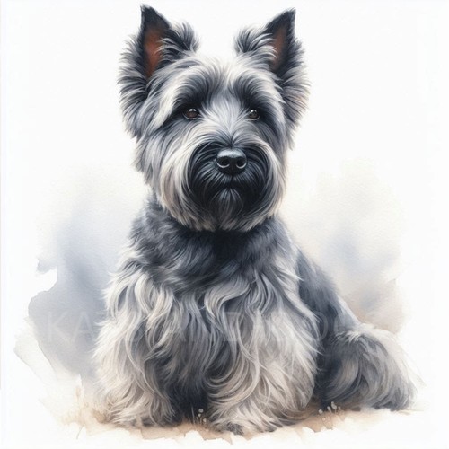 Skye terrier dog watercolour - terrier,
