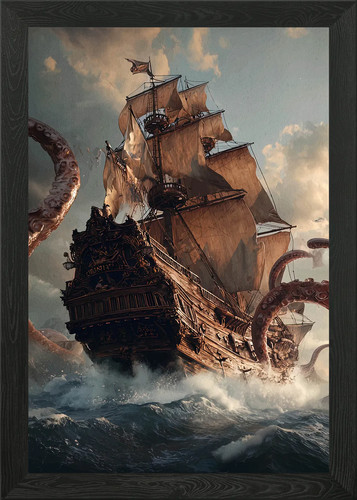 Ship attacked giant octopus - ship, by