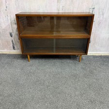Pair Mid Century Herbert E Gibbs Glazed Low Bookcases Tapered Legs