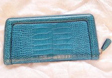 Smythson Deep Turquoise Croc Leather Embossed Long Purse
