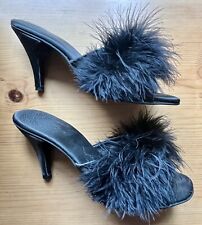 VTG *Agent Provocateur* Marabou Boudoir Slippers Mules Black Satin UK4 EU37