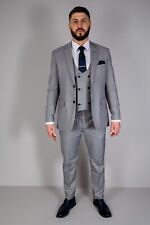 Mens Suit Light Grey Three 3 Piece Wedding Racing Prom Groom Formal