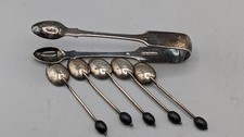 Antique Sterling Silver Spoons & Silver-Plated Sugar Tongs Set