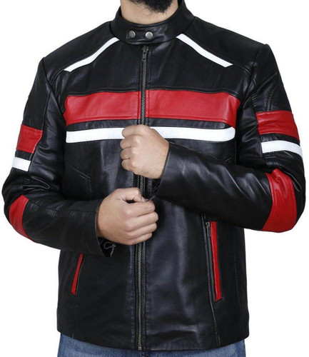 Men black leather jacket red - men's,