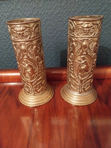 Embossed brass spill vases - embossed,