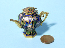 Japanese Cloisonne Enamel Miniature Teapot with Flowers Birds Pattern #8