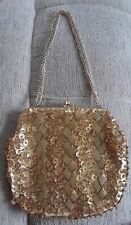 Vintage Gold Sequin And Bead Evening Purse Handbag