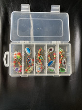 BOX OF ASSORTED TROUT SPINNERS.  UNUSED.  (179A)