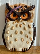 Hand Made Painted Ceramic Glazed Pottery Wise Owl Bird Hanging Decoration 4”