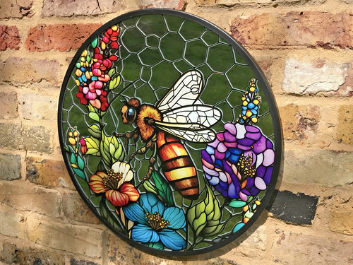 Bee flower garden mirror - bee, wall