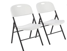 Amazon Basics Folding Plastic Chair, 157.5 kg Capacity, White, 2-Pack, White