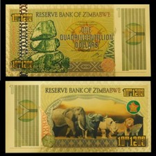 Zimbabwe 1 Quadringentillion Dollars Gold Foil Banknote 100 Trillion Series