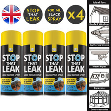 4x 151 Stop That Leak Repair Spray Piping Guttering Roof Sealer Black 400ml